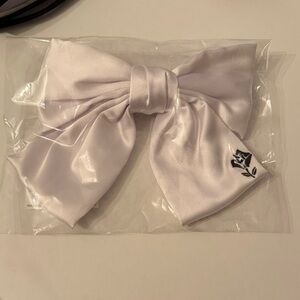 Source Unknown White Satin Hair Bow with Black Rose Embroidery